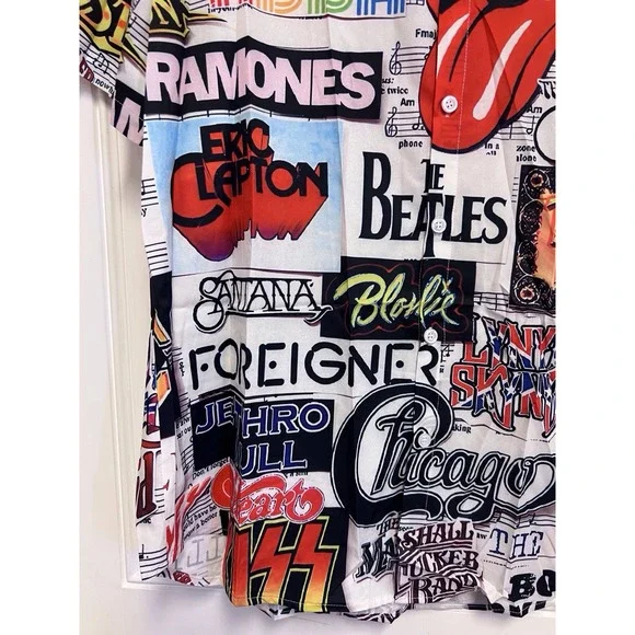Classic Rock Band Collage Shirt - Button Up-short Sleeve - Picture 5 of 13